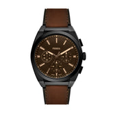 Fossil Everett Quarz Chronograph 44 mm Herrenuhr aus Lederband in Schwarz/Braun - FS6108